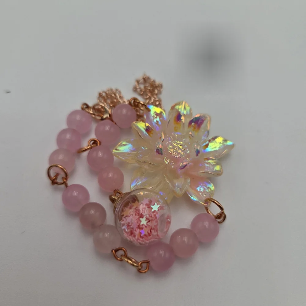 Iridescent Floral Car Charm Pink Beads Hanging Mirror Decor Cute Handmade - Picture 3 of 4